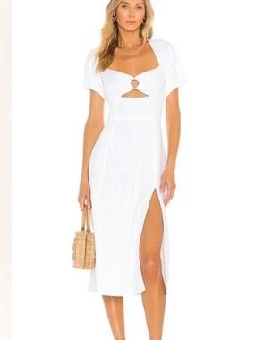 l*space White Midi Dress with Front Cutout and Side Slit